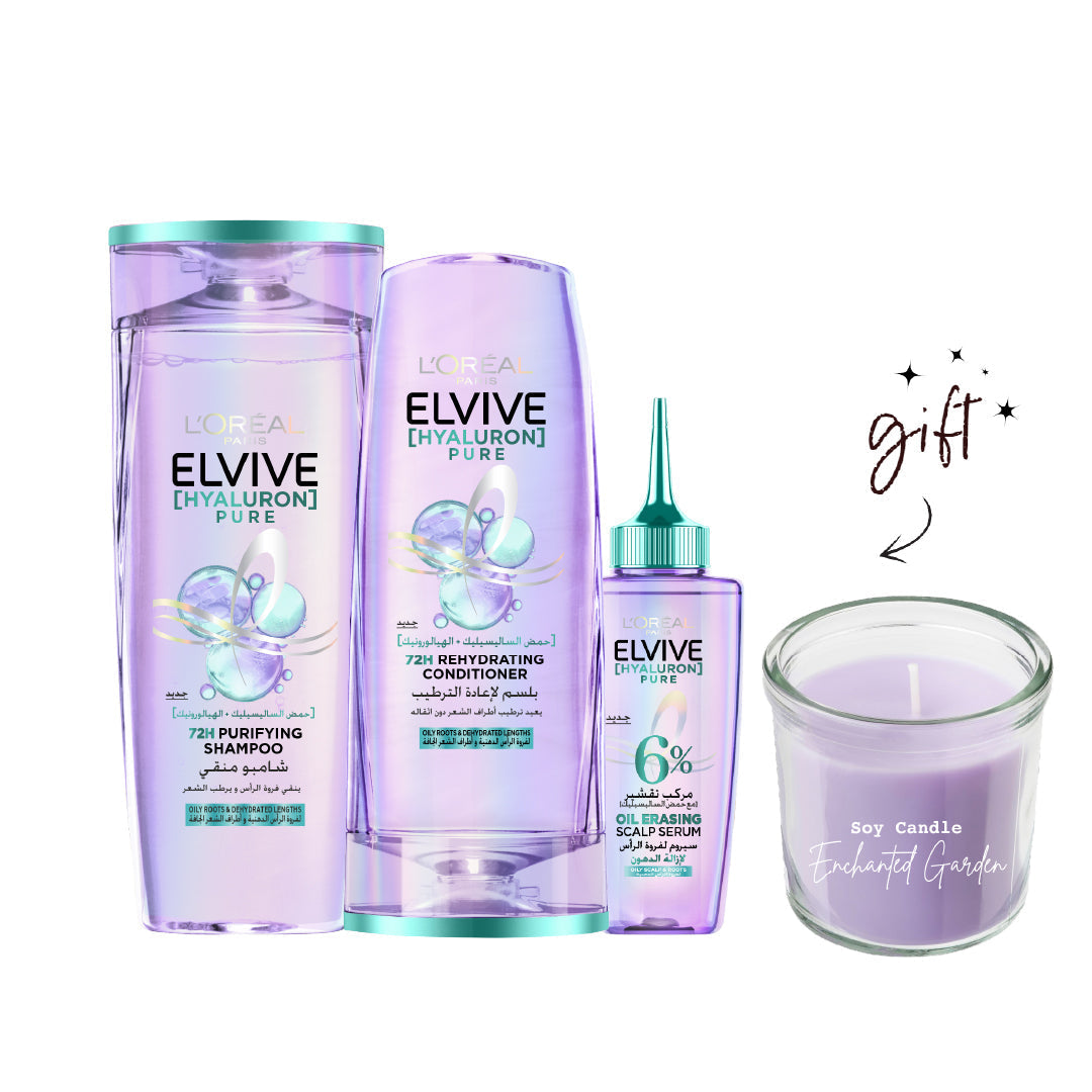 L'Oreal Paris Elvive Hyaluron Pure Full Range Bundle + Free Scented Candle - Medaid International