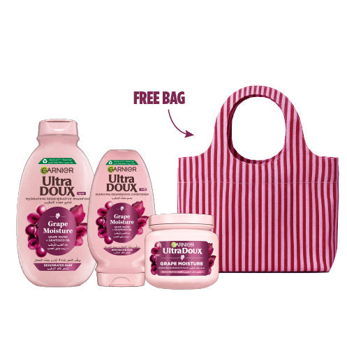 Garnier Ultra Doux Grape Moisture Hydrating Regenerative Trio Bundle + Free Tote