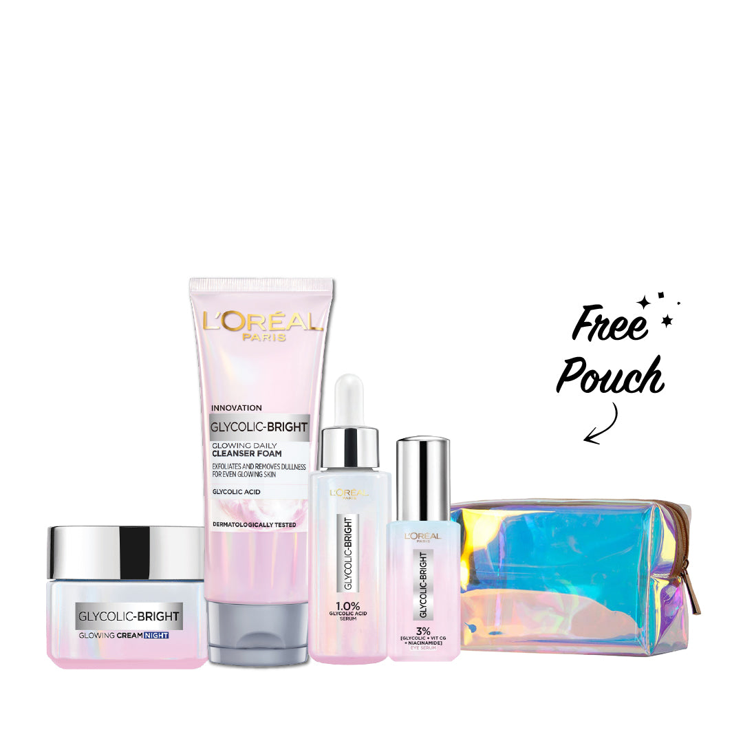 '-20% FREE Pouch L'Oreal Glyoclic Bright Night Cream + Wash + Serum + Eye Serum - Medaid International