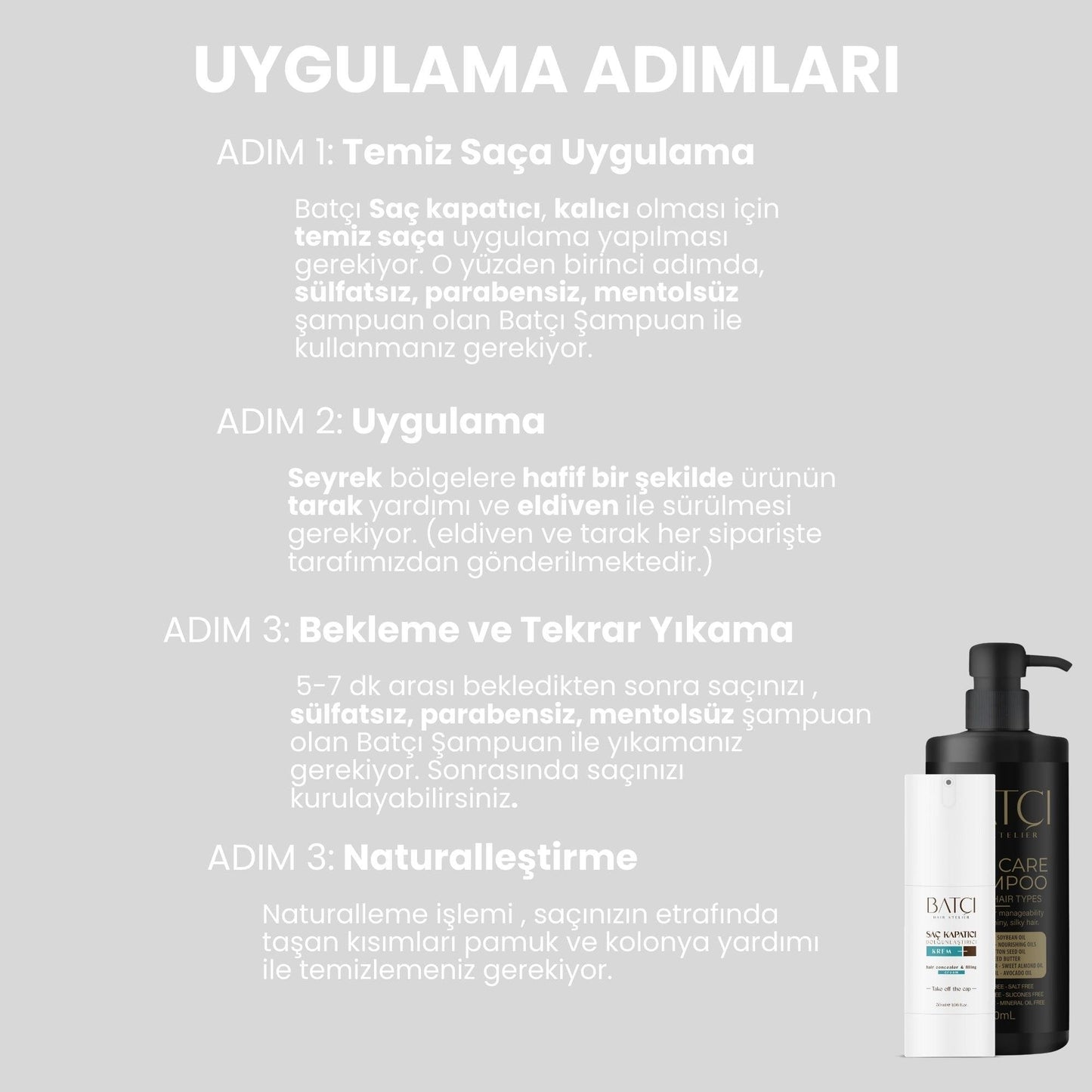 Batçı Hair Concealer Volumizer Liquid Cream 50 ml 2 Piece (1 Comb as a Gift) - Medaid International