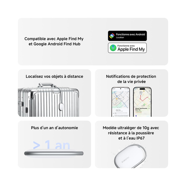 Xiaomi Smart Tag, Compatible Apple Find My and Google Android Find Hub, Bluetooth Tracker for Keys, Luggage, Bag, Wallet or Pet, IP67, Over One Year Battery Life, Pack of 1