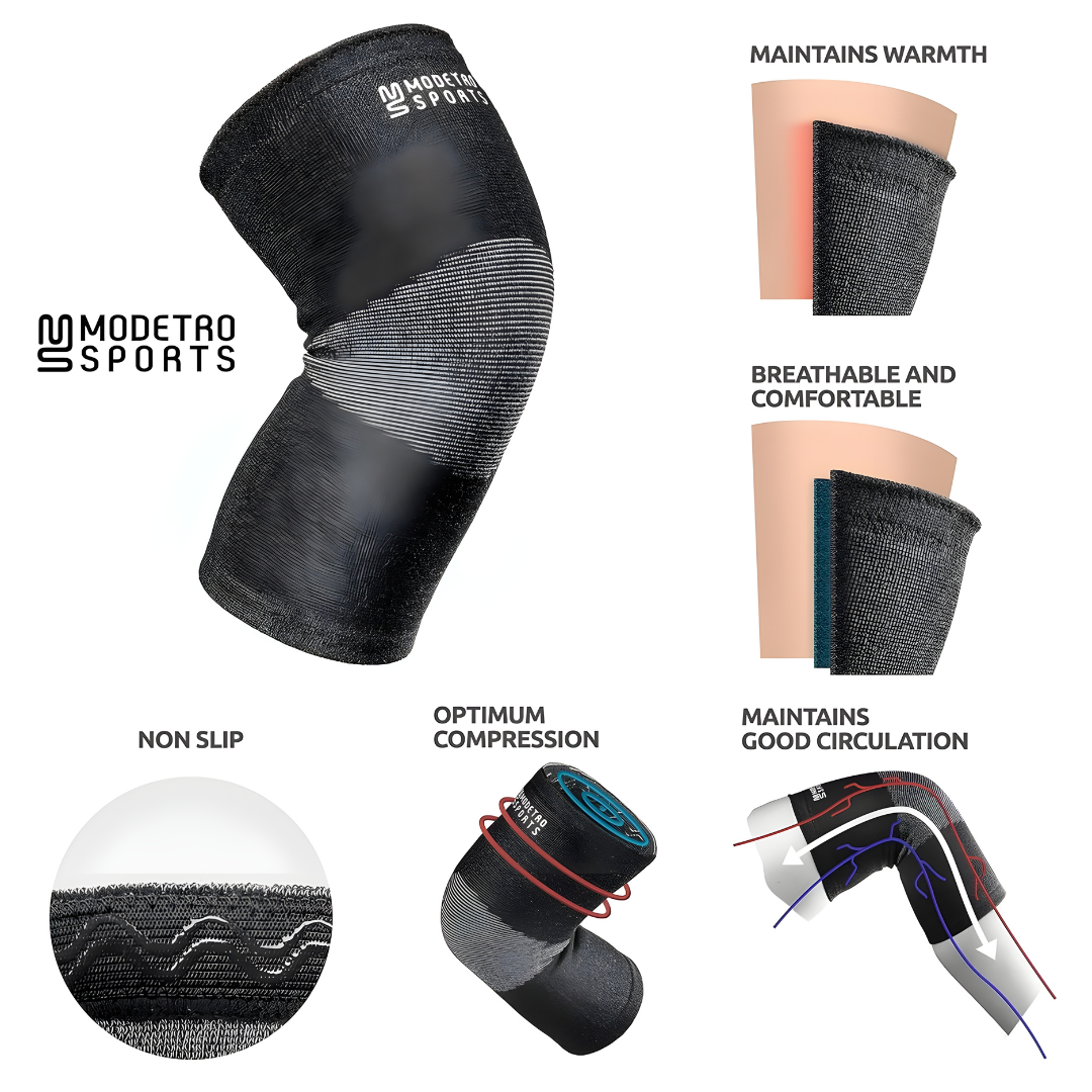 Modetro Sports Knee Compression Sleeves (Pair) - Medium Support