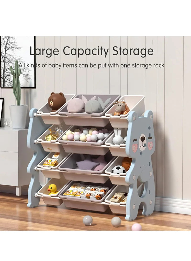 Kids Toy Storage Cabinet with Multiple Bins, Safe & Easy-Access Plastic Shelf - Blue
