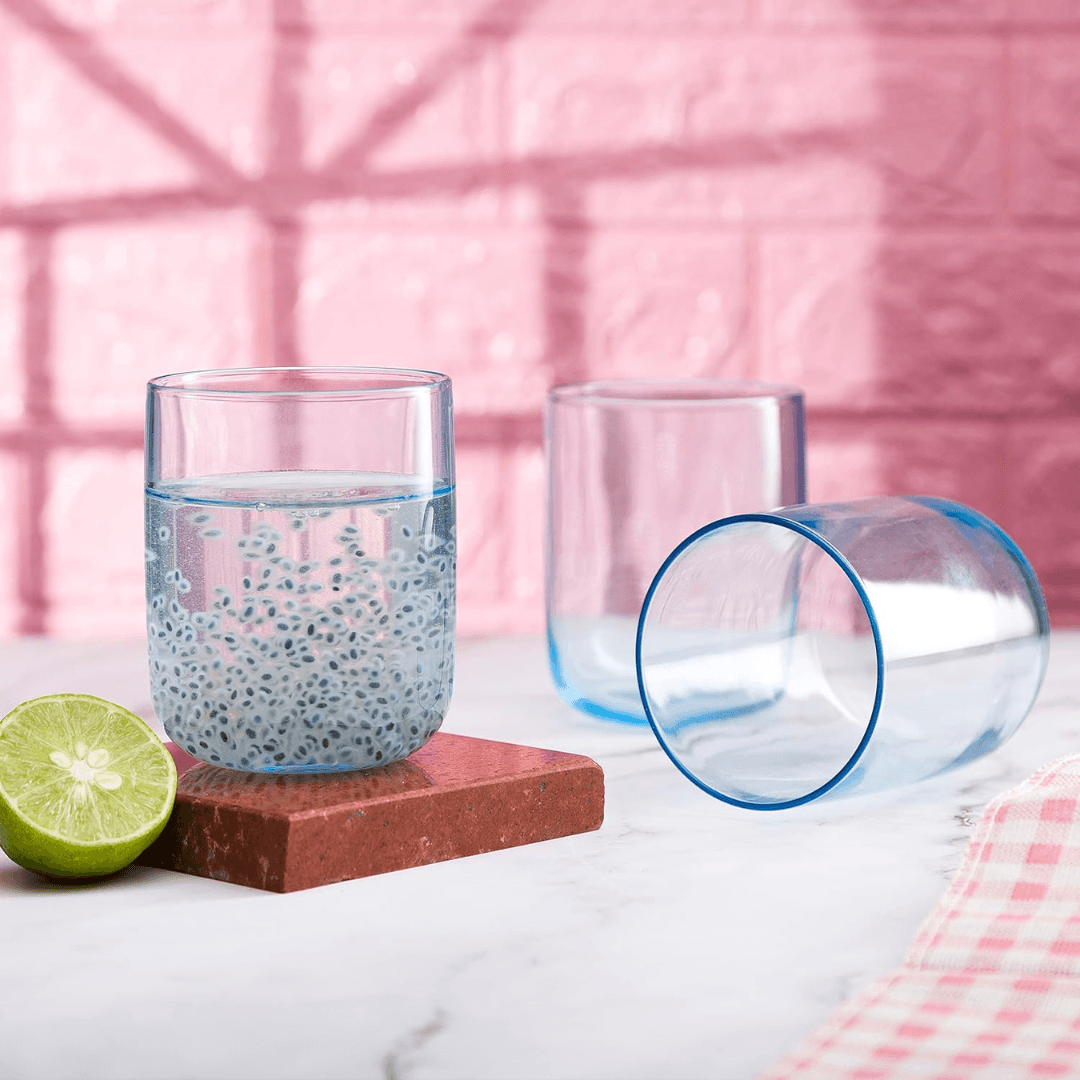 Set of 3 Iconic Blue Glass Glasses