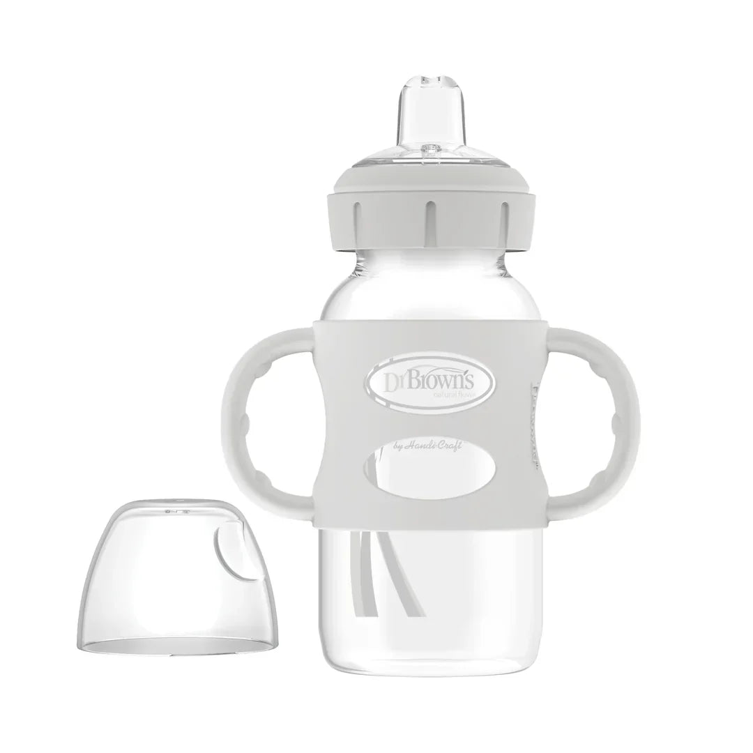 DrBrown's - Wide Neck Sippy Bottles + Handles 270ML - (6m+) - Grey