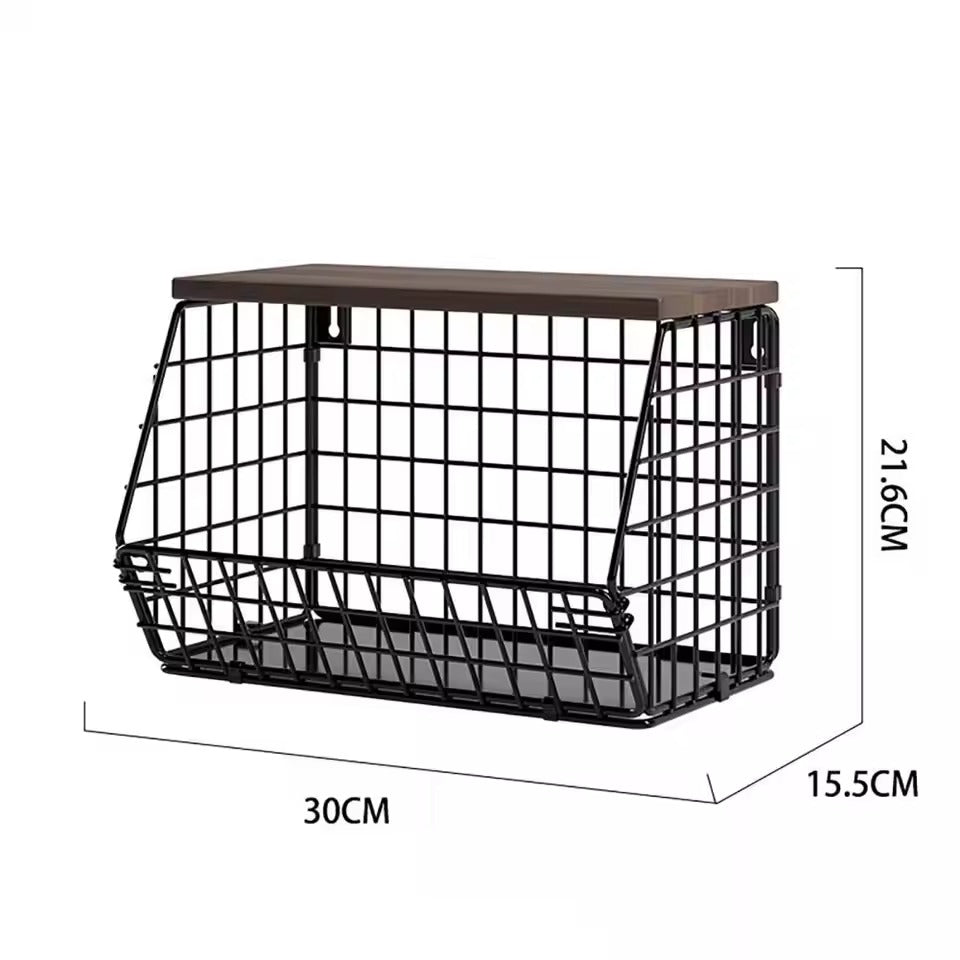 Wooden Lid Foldable Hanging Storage Basket