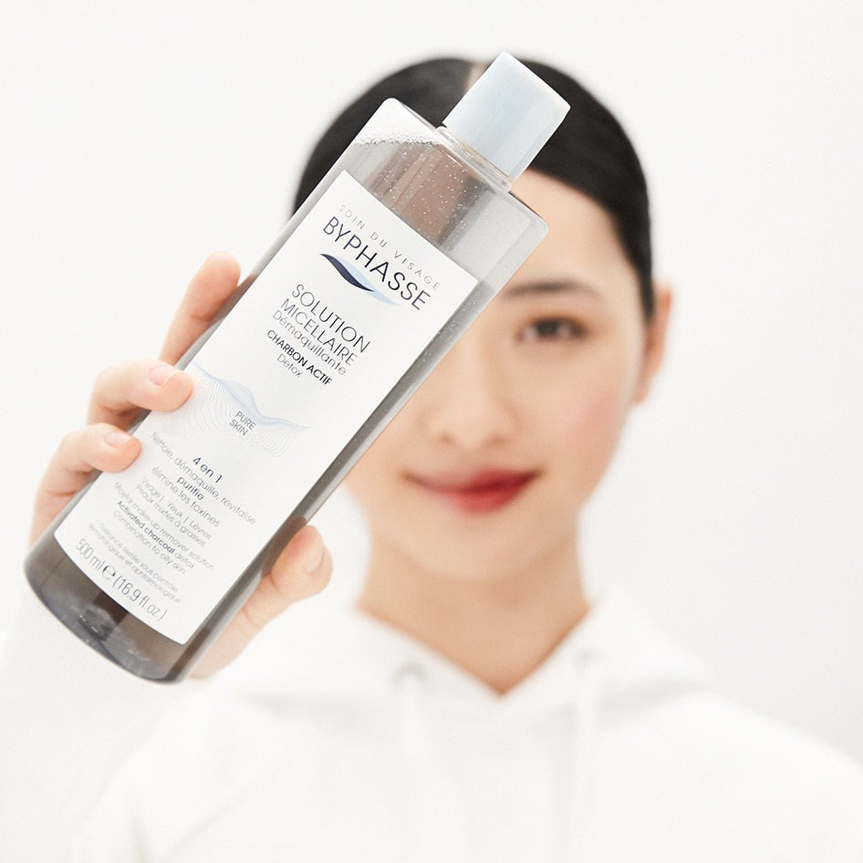 Byphasse Micellar make-up remover solution activated charcoal 500ml PURE SKIN
