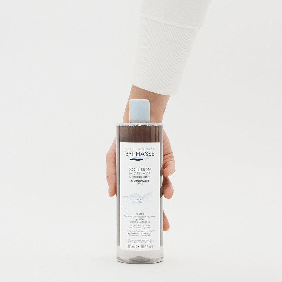 Byphasse Micellar make-up remover solution activated charcoal 500ml PURE SKIN
