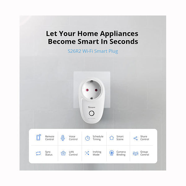 SONOFF S26R2 Smart Socket, Power Socket Smart Plug, Wifi Socket, Works With Amazon Alexa, Echo, Echo Dot, Google Home and IFTTT to Control Your Device Anytime, Anywhere