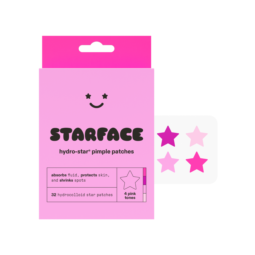 STARFACE pink star absorbs. shrinks. protects.  your fav hydrocolloid pimple protectors in four sweet pinks.