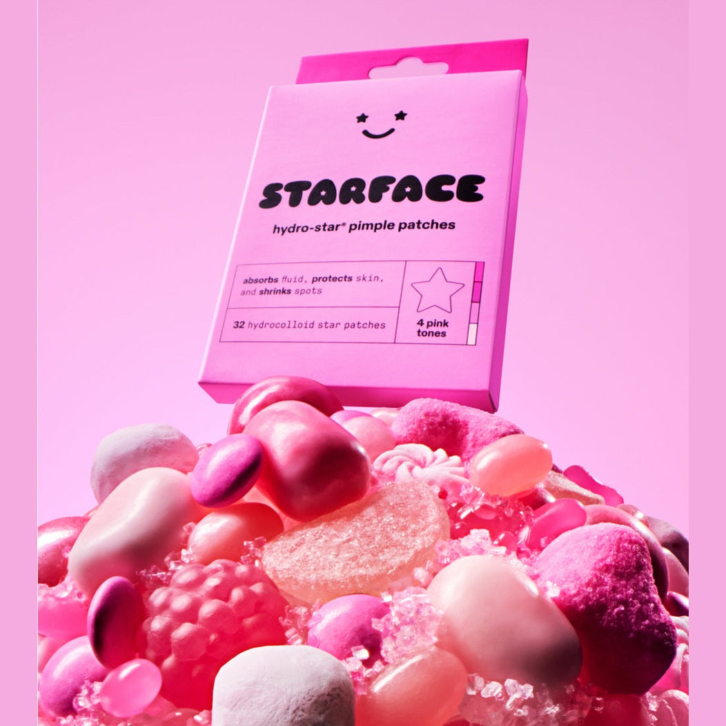 STARFACE pink star absorbs. shrinks. protects.  your fav hydrocolloid pimple protectors in four sweet pinks.