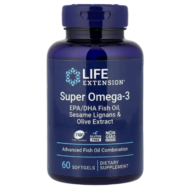 Life Extension Super Omega-3 EPA DHA Fish Oil Sesame Lignans & Olive Extract 60 Softgels