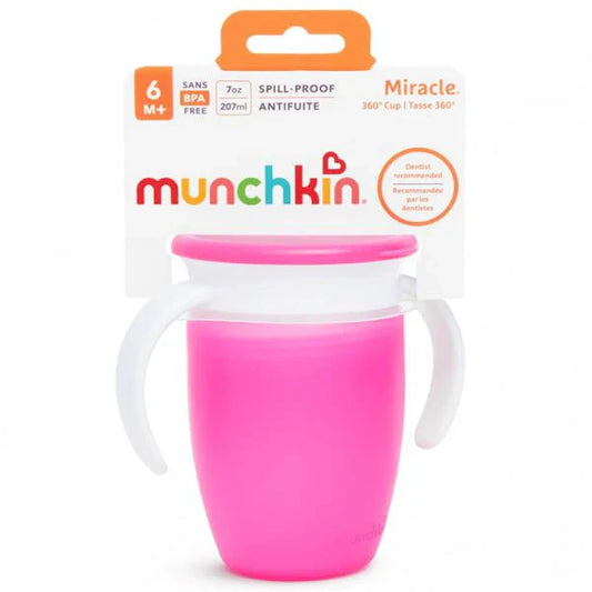 Munchkin - 7oz Miracla 360 - Trainer Plastic Cup With Lid - Pink