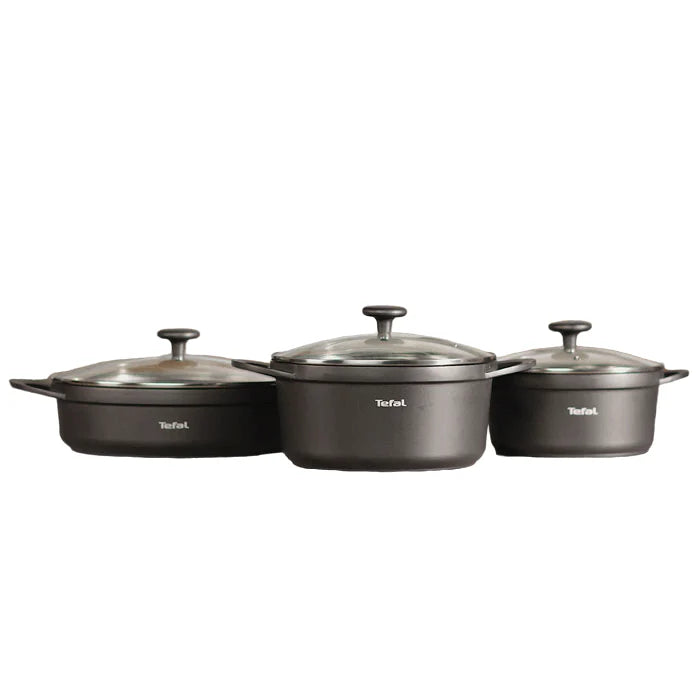 TEFAL Trattoria Set 3 Casseroles 20, 24, 28cm Cast Alum Oven 250°C