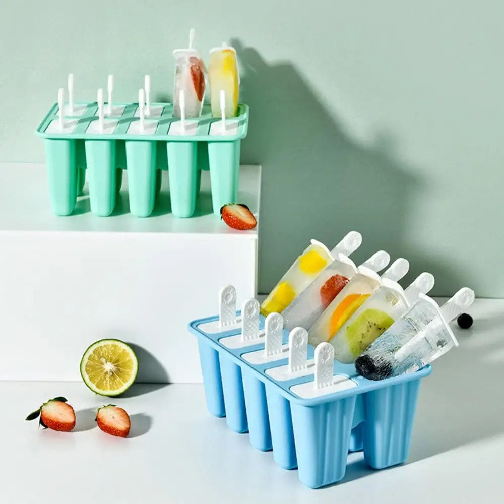 (Net) Non-leakable 10 Holes Fruit Milk Ice Lolly Mold Kitchen Supplies