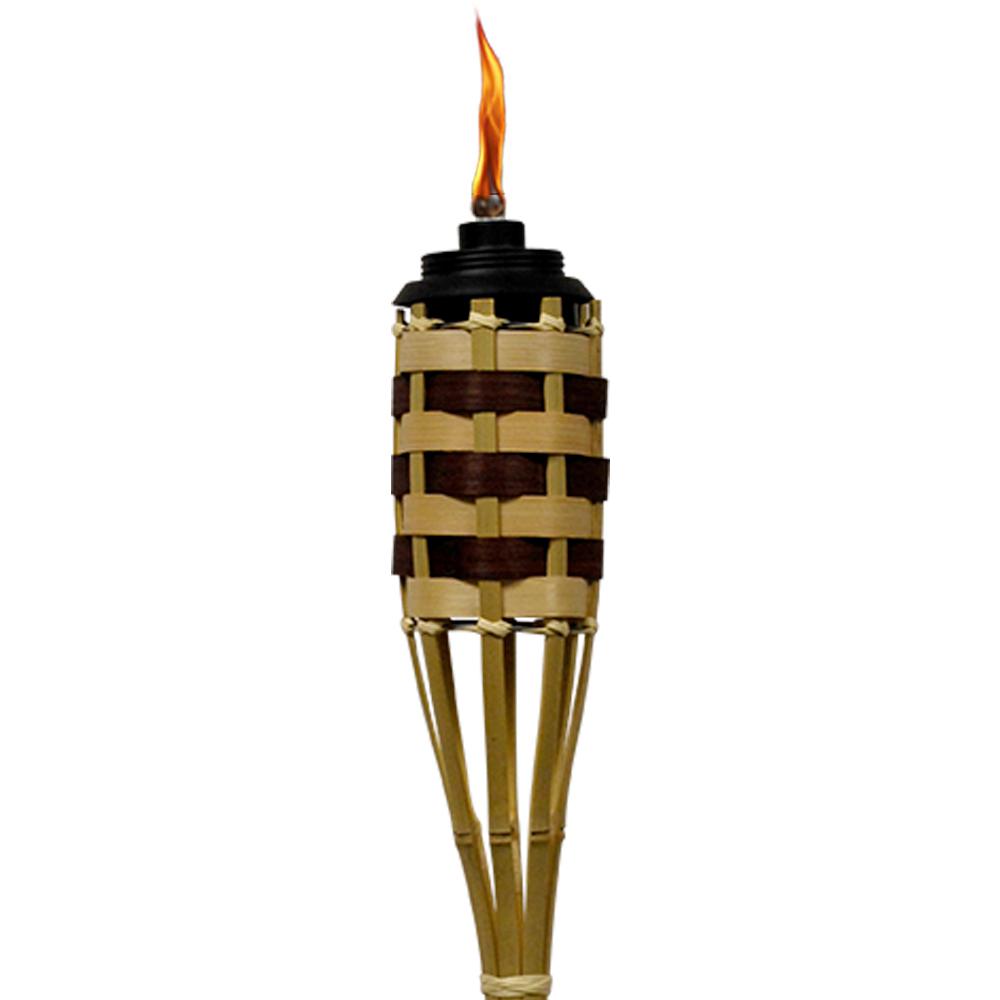 Natural Bamboo Mahogony  Tiki Torch  Wicker & Rope - Medaid International