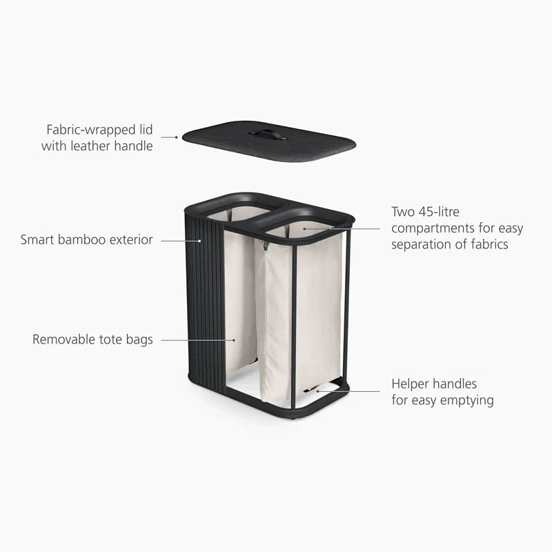 Joseph   Joseph   Tota   Luxe   90L   Black   Laundry   Separation   Basket