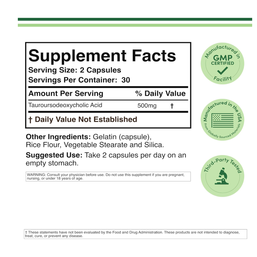 Double Wood Supplements TUDCA Liver Support 500mg 60 Capsules
