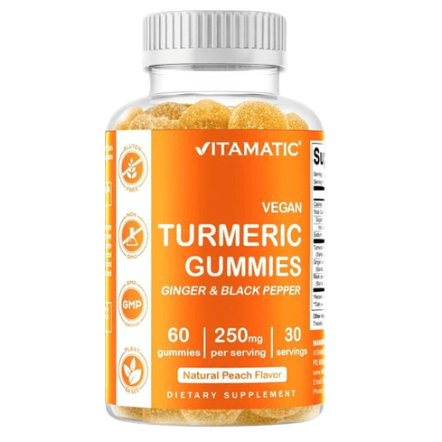 Vitamatic Vegan Turmeric Gummies – Natural Peach, 250 mg, 60 Gummies | Anti-Inflammatory, Joint & Immune Support