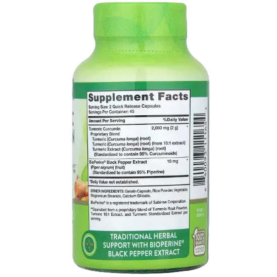 Nature's Truth, Turmeric Curcumin Complex Plus BioPerine® Black Pepper Extract, 90 Quick Release Capsules