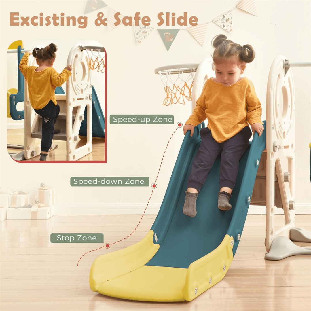 Ultimate 5-in-1 Toddler Playground: Indoor/Outdoor Slide and Swing Set with Basketball Hoop