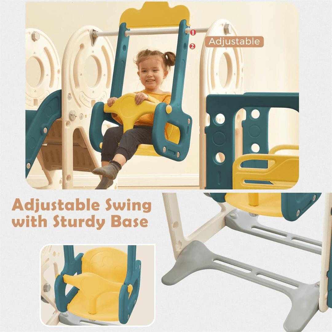 Ultimate 5-in-1 Toddler Playground: Indoor/Outdoor Slide and Swing Set with Basketball Hoop