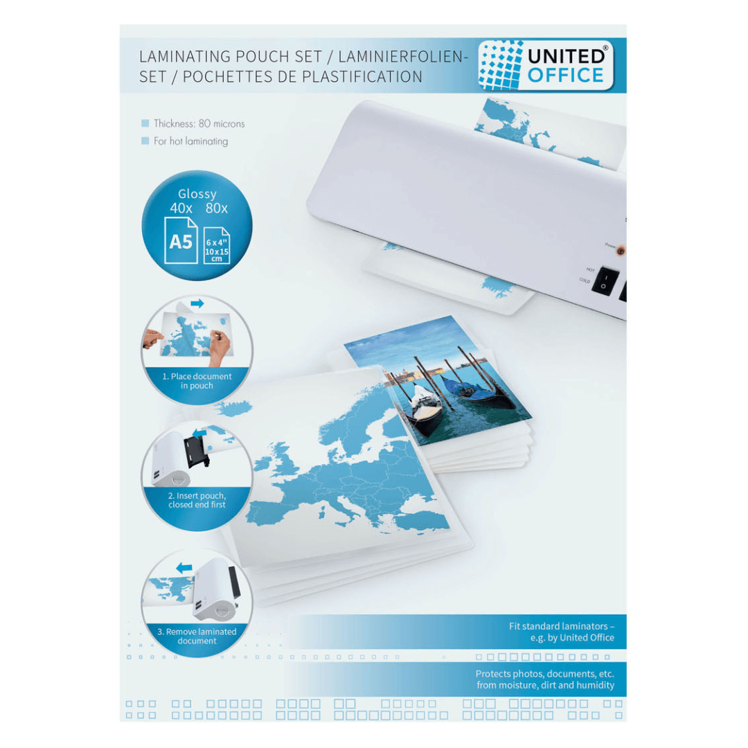 United Office Laminating Pouch Set A5 120 Pieces Lebanon"
