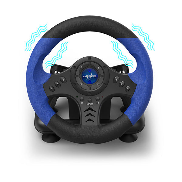 uRage GripZ 500 Gaming Racing Wheel, PC, Rubber Coated Grips, Dual Vibration, Pedal Unit