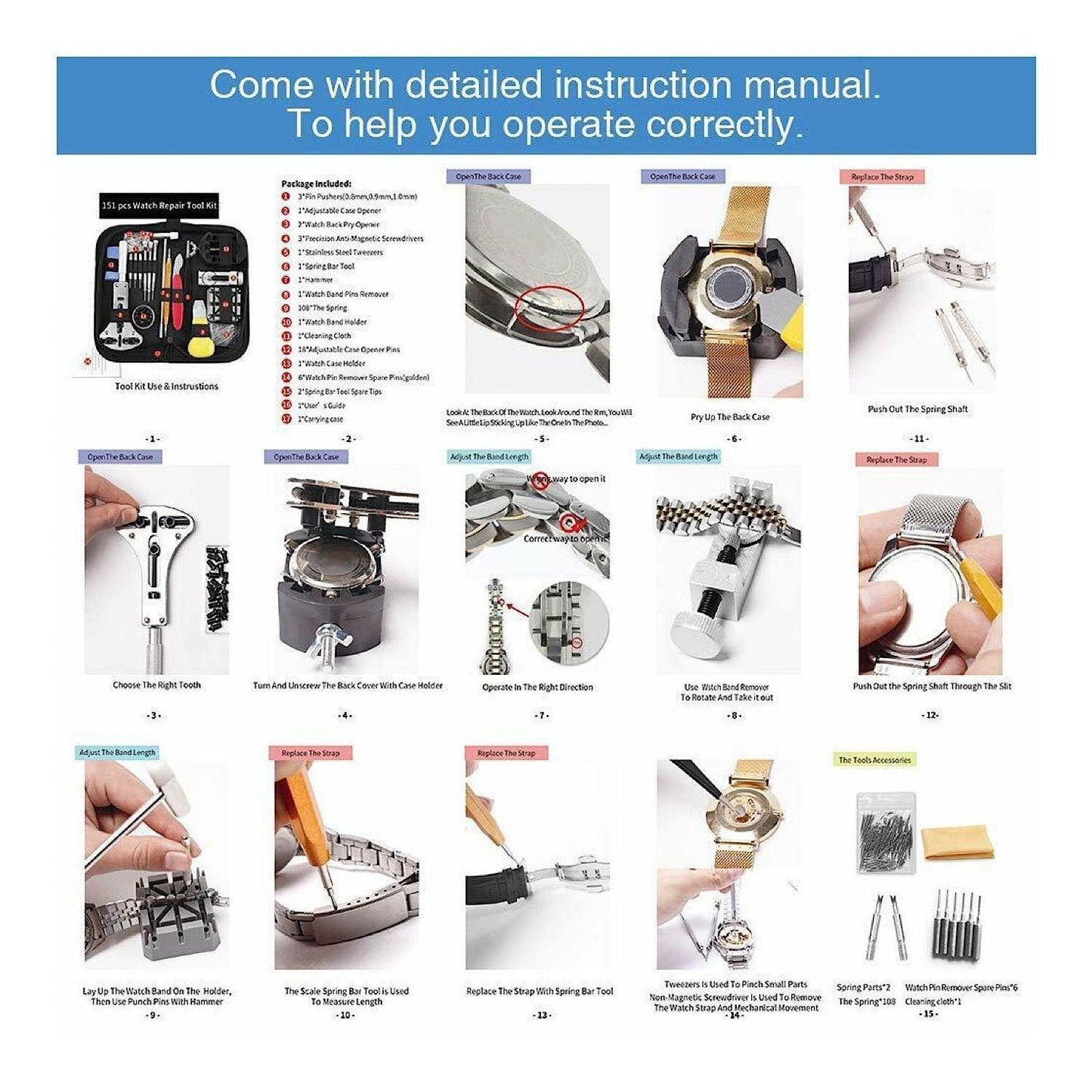 VASTAR 151 PCS WATCH REPAIR KIT, WATCH REPAIR TOOLS PROFESSIONAL SPRING BAR TOO
