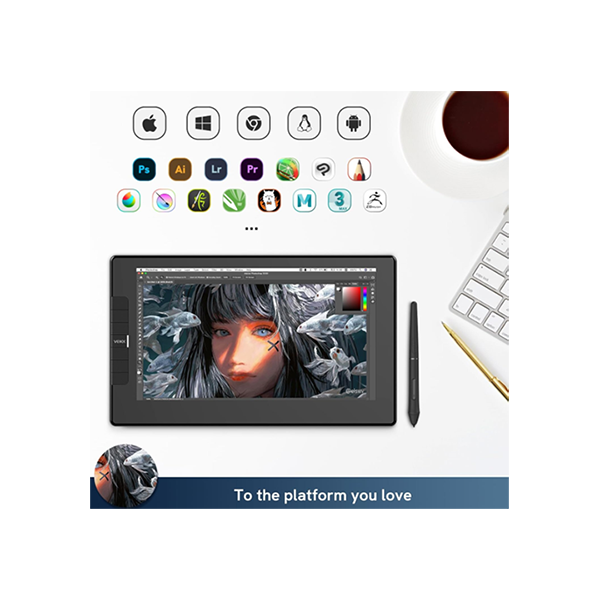 VEIKK Studio VK1200 Pen Display Drawing Tablet Screen, 11.6 Inch Full-Laminated Graphic Drawing Monitor, Battery-Free Pen and Tilt Function, 6 Customized Keys, Anti-glare Glass (Must be Connected to a PC to Work