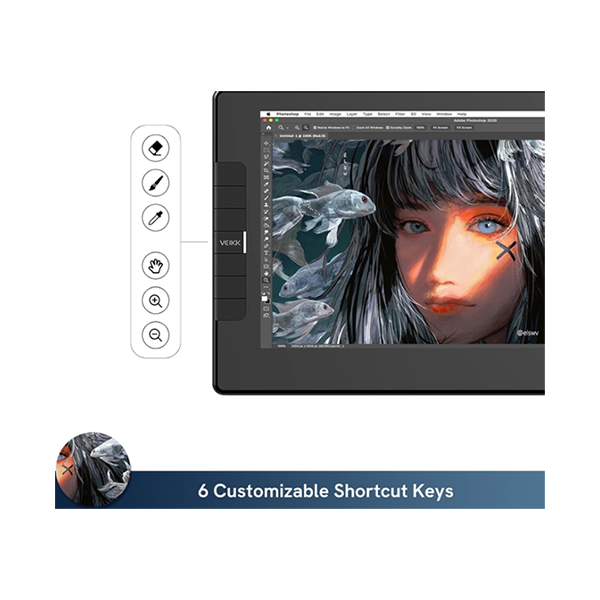 VEIKK Studio VK1200 Pen Display Drawing Tablet Screen, 11.6 Inch Full-Laminated Graphic Drawing Monitor, Battery-Free Pen and Tilt Function, 6 Customized Keys, Anti-glare Glass (Must be Connected to a PC to Work