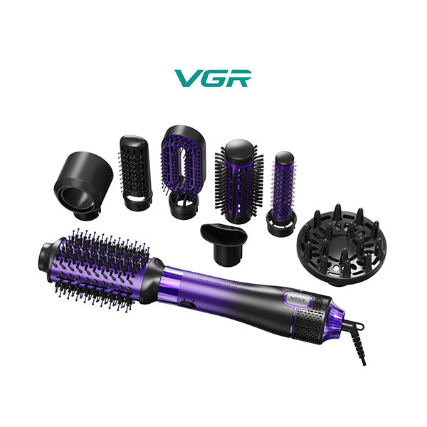 VGR Professional 1000 - 1100W | 8 in 1 Hot Air Brush | Multiple Styling Heads, Semi-Circular Comb, Concentrator Nozzle, Diffuser, Annular Concentrated Nozzle | Suitable for All Hair Types - V-488