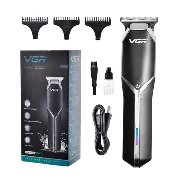 VGR V-930 Professional Cordless Rechargeable Hair Trimmer with USB Charging Cable, Gradient LED Indicator, Professional blades, 1200mAh Battery, 3 Guide Combs for men Runtime: 180 minutes