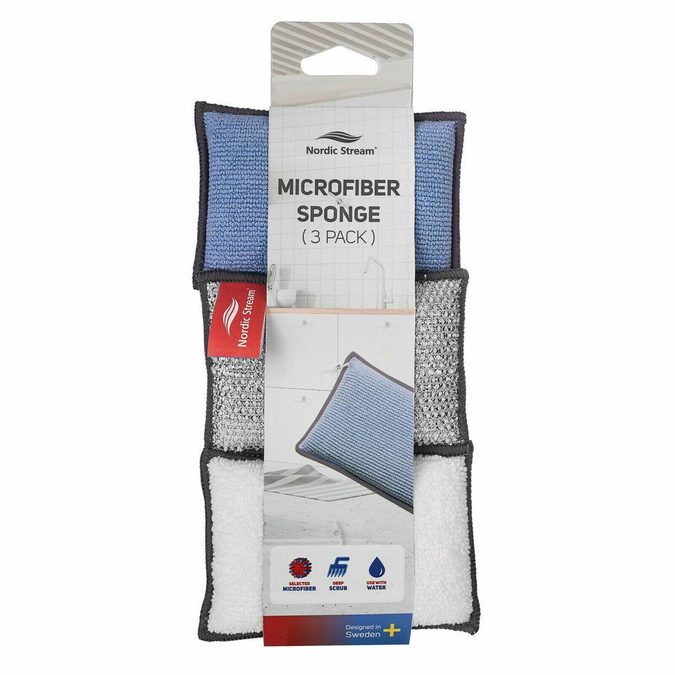 Nordic Stream Microfibre Cleaning Sponges, Absorbent with Scrub Side for Stains