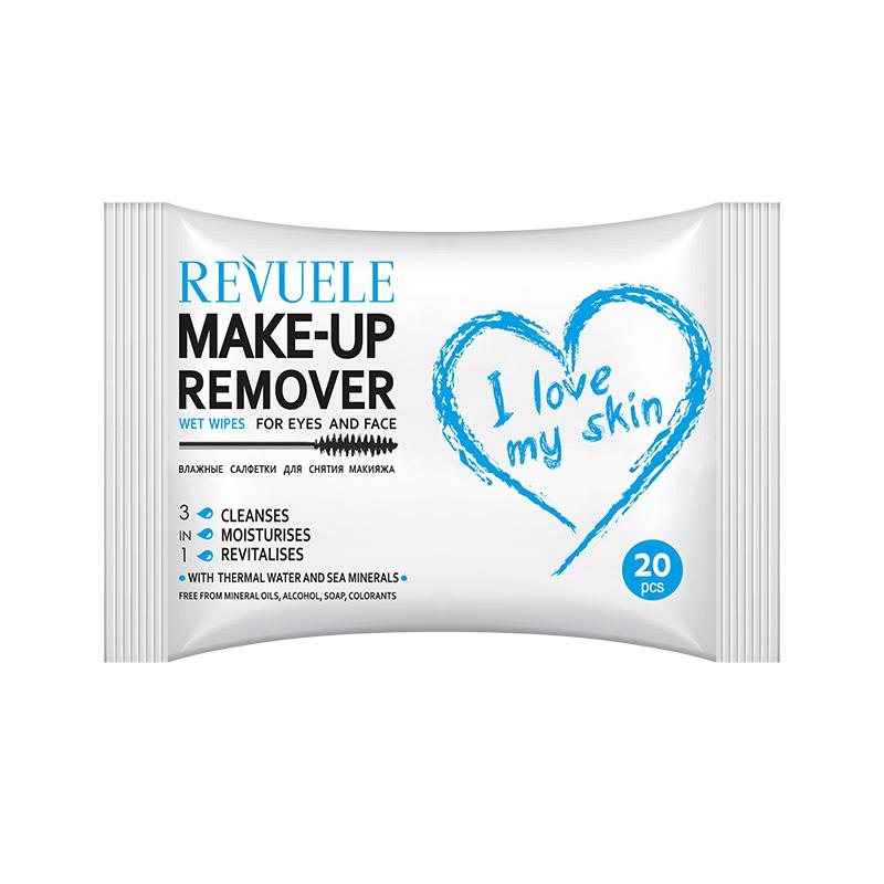 Revuele Wet Wipes Make-up Remover I Love My Skin for Eyes and Face With Thermal Water and Sea Minerals, x20 - Medaid International