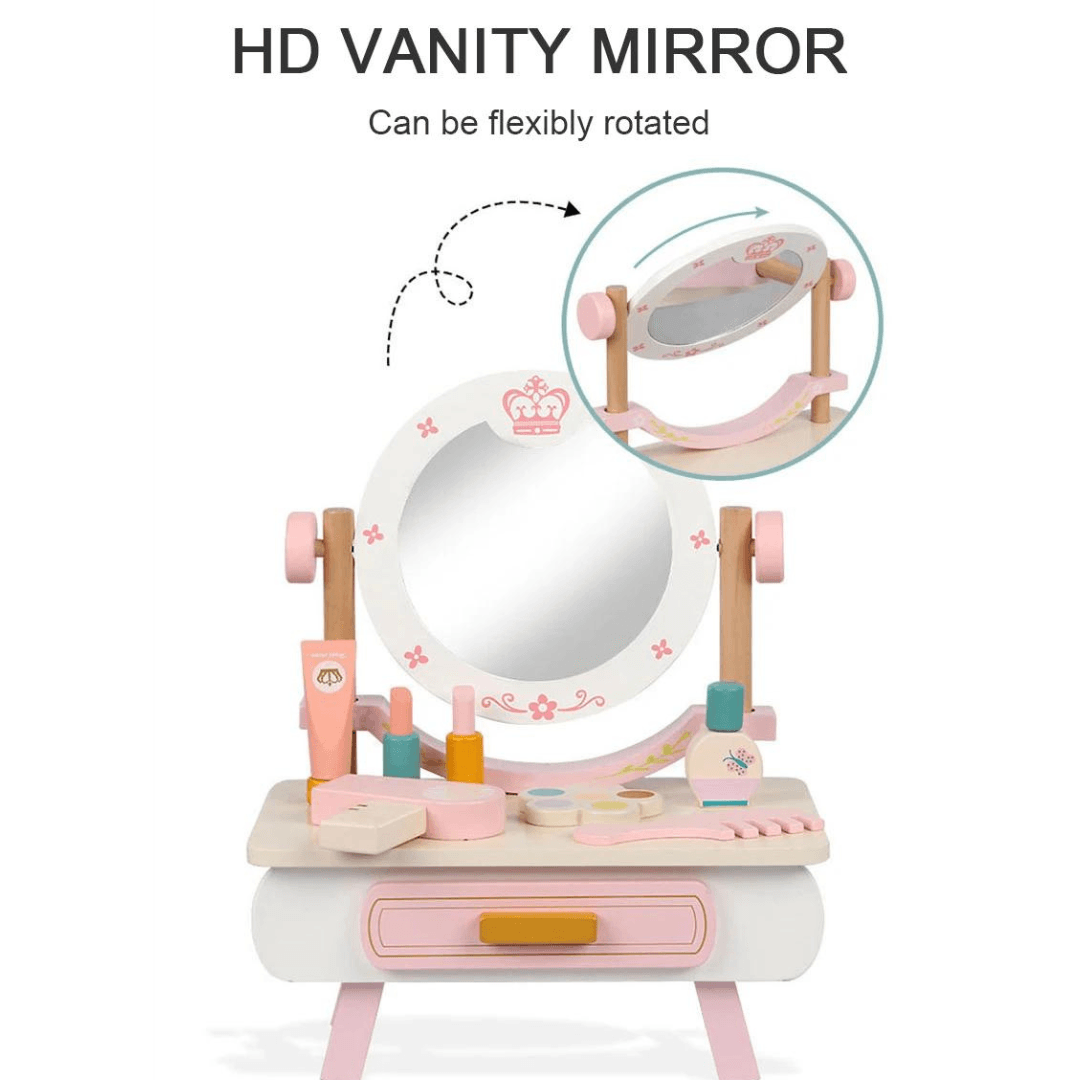 Wooden Kids Makeup Vanity Dresser with Mirror & Accessories 3 Years +