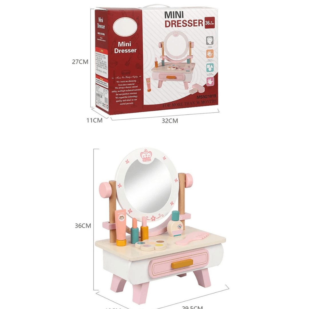 Wooden Kids Makeup Vanity Dresser with Mirror & Accessories 3 Years +