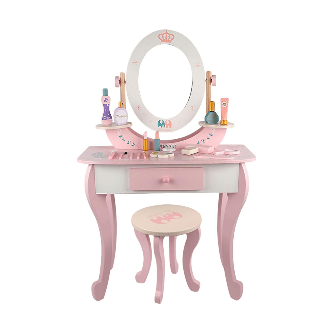 Wooden Vanity Set with Chair for Kids' Pretend Play