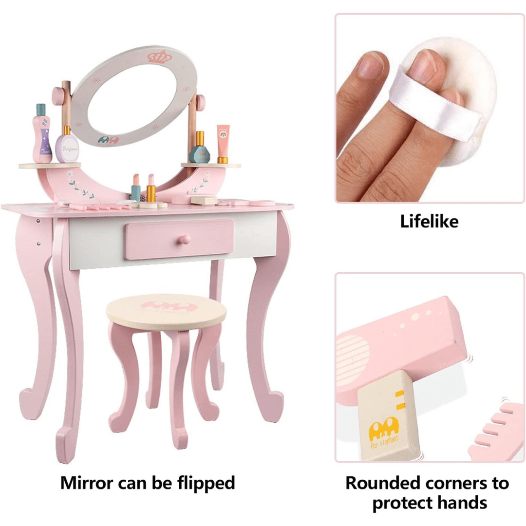 Wooden Vanity Set with Chair for Kids' Pretend Play