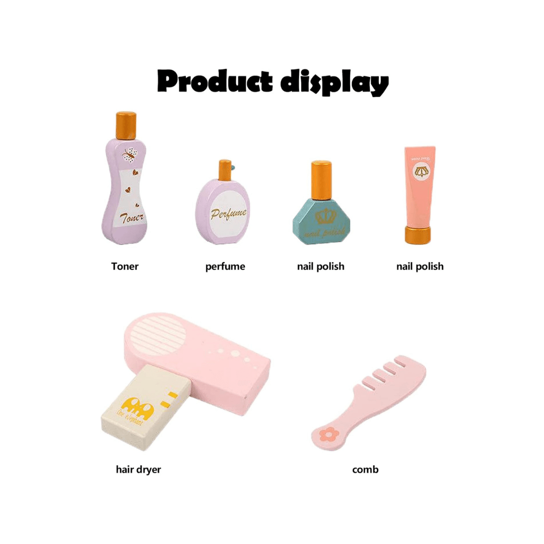 Wooden Vanity Set with Chair for Kids' Pretend Play