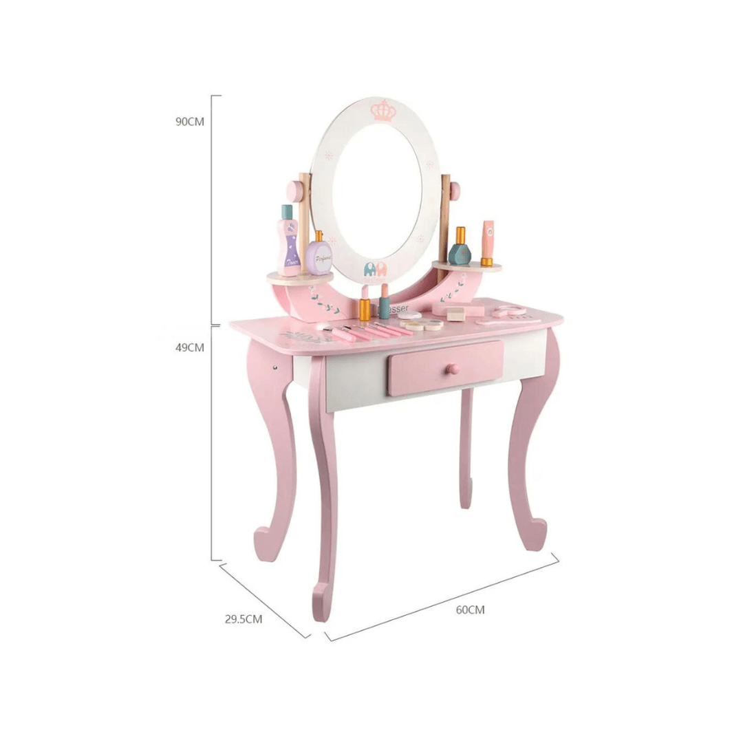 Wooden Vanity Set with Chair for Kids' Pretend Play