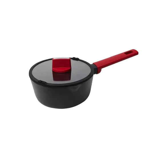 Forged Aluminum Sauce Pan And Lid, Black/Red,18Cm Thickness 2.8Mm By Betty Crocker