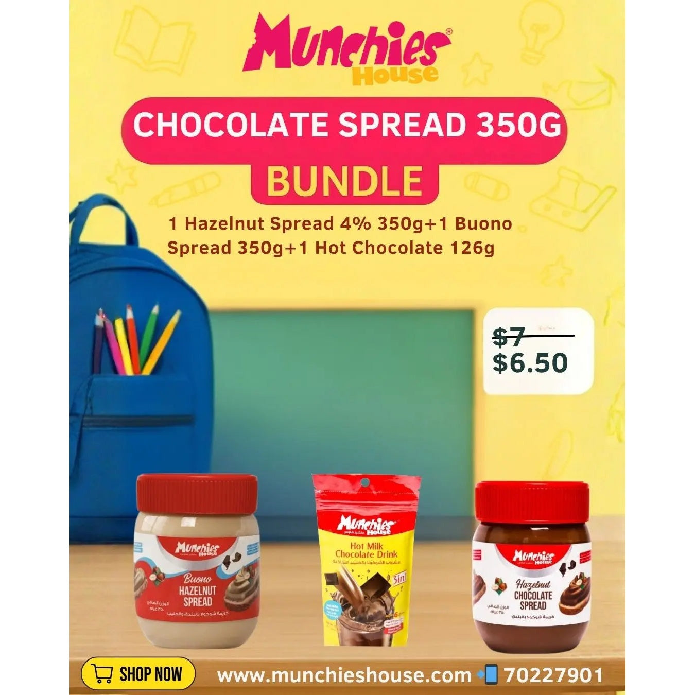 Chocolate Spread 350G Bundle: Hazelnut 4% & Bueno with Hot Chocolate 126g
