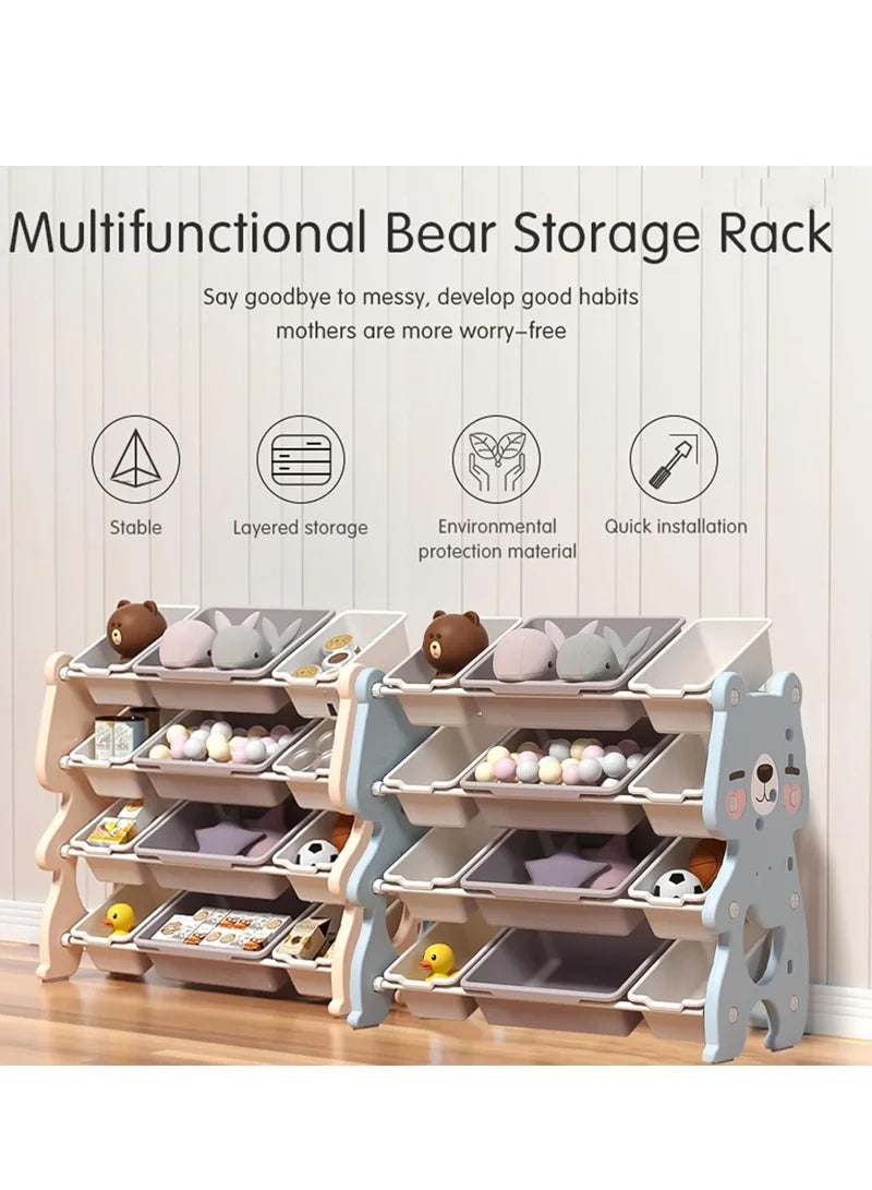 Kids Toy Storage Cabinet with Multiple Bins, Safe & Easy-Access Plastic Shelf - Blue