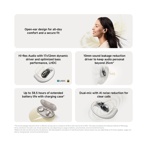 Xiaomi OpenWear Stereo - True Wireless Bluetooth Headphone, Open-ear design, Hi-Res Audio, 17x12mm dynamic driver, 10mm sound leakage reduction driver, Up to 38.5h batterylife