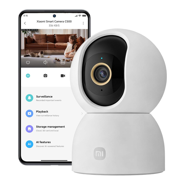 XIAOMI C500 Indoor Security Camera, 2.4/5GHz WiFi Camera, Baby Monitor, AI Detection and Tracking, 360° View, Two-Way Audio, Compatible with Alexa and Google