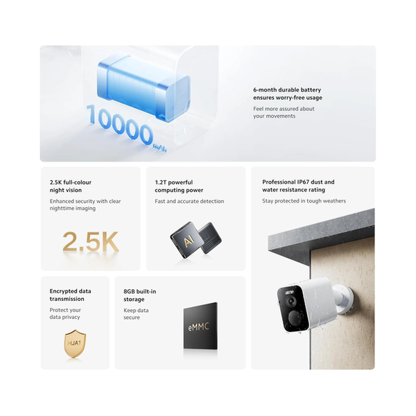 Xiaomi Outdoor Camera BW500: 2.5K Battery Security Camera Wireless with Color Night Vision, Optional Solar Panel, IP67 Weatherproof, 136° Wide View Home