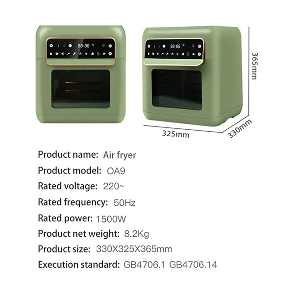 Xiaomi Onemoon OA9 Electric Air Fryer Oven 10L Large Capacity Non-Stick Multifunctional Cooker - 1500W Green, Adjustable Temperature Control Knob, Safe and Non-Toxic