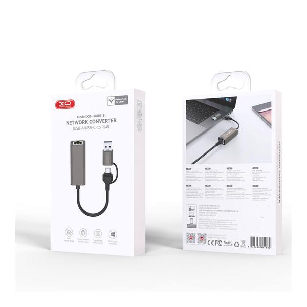 XO-HUB018 USB-A/USB-C to 1 RJ45 Network Converter - Network Up to 100M