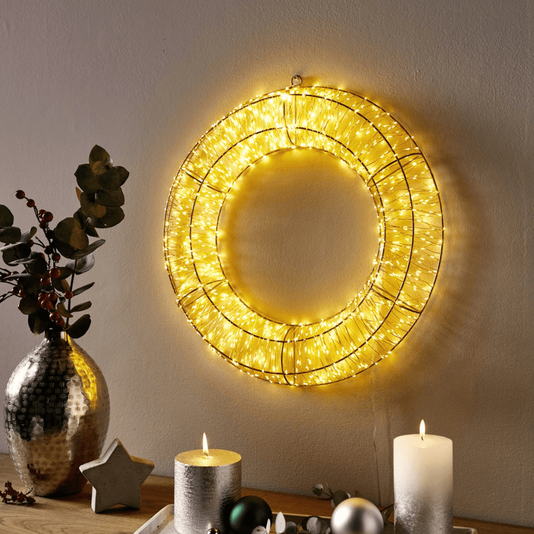 XXL LED Light Wreath in Gold 1000 Micro LEDs 50 cm Diameter with Timer Function Suitable for Indoor and Outdoor Use Lebanon"
